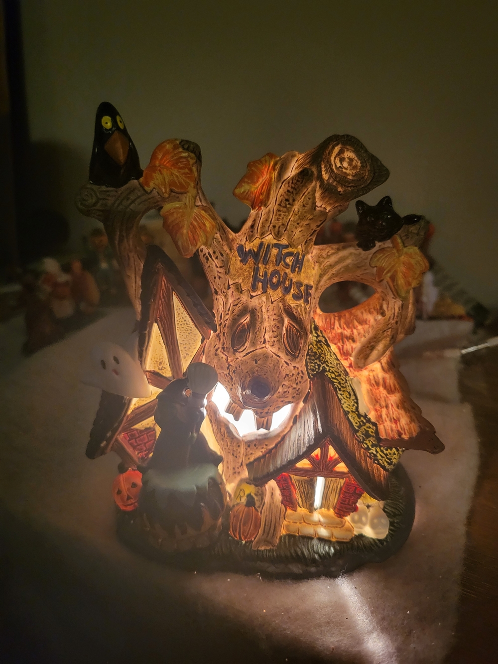 Vintage 2003 Spooky Hollow Lighted Porcelain Witch House Halloween Village
